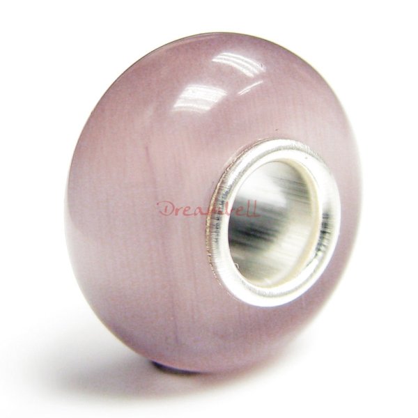 Sterling Silver ROUND Amethyst CAT EYE Bead for European Charm Bracelets