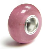 Sterling Silver ROUND Rose Pink CAT EYE Bead for European Charm Bracelets