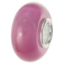 Sterling Silver ROUND Rose Pink CAT EYE Bead for European Charm Bracelets
