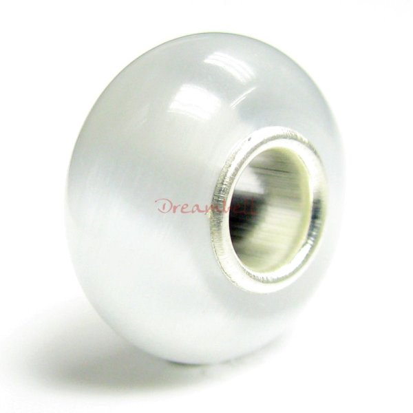 Sterling Silver ROUND white CAT EYE Bead for European Charm Bracelets