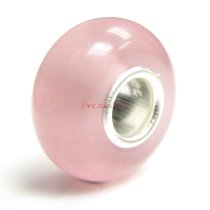 Sterling Silver ROUND Light Rose Pink CAT EYE Bead for European Charm Bracelets