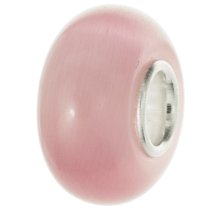 Sterling Silver ROUND Light Rose Pink CAT EYE Bead for European Charm Bracelets