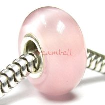 Sterling Silver ROUND Light Rose Pink CAT EYE Bead for European Charm Bracelets