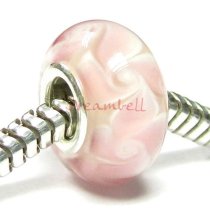 Sterling Silver Round Flower Murano Pink Glass Bead for European Charm Bracelets