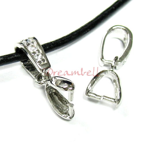 Rhodium STERLING SILVER CZ Bail Pinch In Pendant Clasp Connector Slide