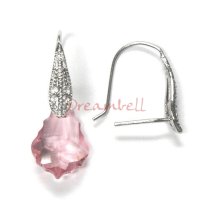 2x Rhodium Sterling Silver CZ French Hook Earwires 17mm