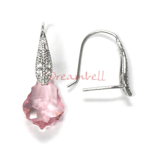 2x Rhodium Sterling Silver CZ French Hook Earwires 17mm