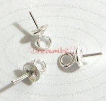 10x Sterling Silver eye pins w/ 6mm cup pearl pendant connector Bail