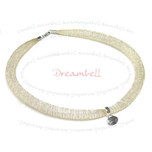Sterling Silver GOLD Mesh Ribbon Choker Necklace 14.5"- 16.5" for European Beads