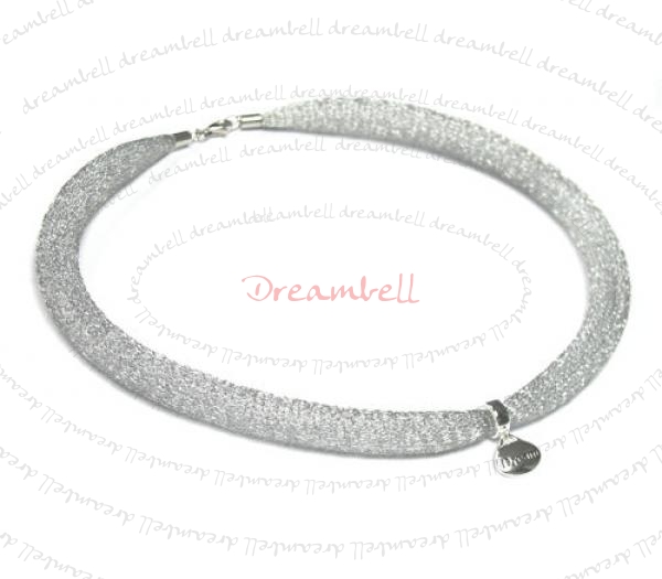 Sterling Silver Mesh Ribbon Choker Necklace for European Bead 14.5"- 16.5"