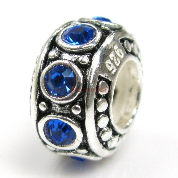 Sterling Silver Sapphire CZ Bead for European Charm Bracelet 11mm Birthstone September