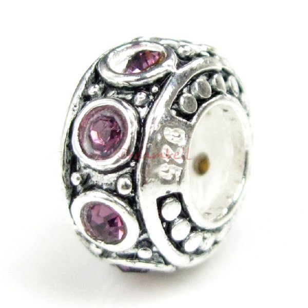 Sterling Silver Amethyst CZ Bead for European Charm Bracelet 11mm Birthstone February