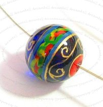 1x Handprint glass bead Gold Blue Round Focal Bead 15.5mm