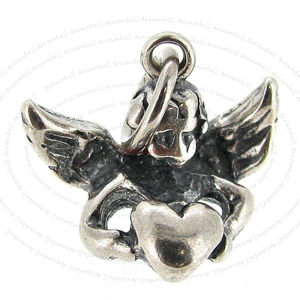 1x STERLING SILVER ANGEL HEART DANGLE CHARM PENDANT 14MM
