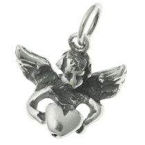 1x STERLING SILVER ANGEL HEART DANGLE CHARM PENDANT 14MM