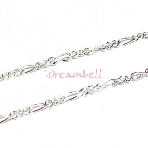 12" Sterling silver Oval Twist Ring link Figaro 3+1 Chain Bead