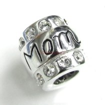 1x Sterling Silver MOM Mother CZ Bead for European Charm Bracelets