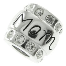 1x Sterling Silver MOM Mother CZ Bead for European Charm Bracelets