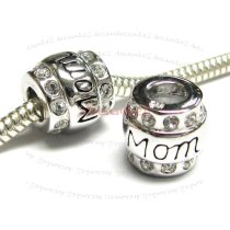 1x Sterling Silver MOM Mother CZ Bead for European Charm Bracelets