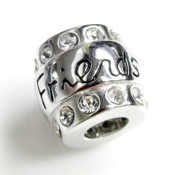1x Sterling Silver Friend CZ Bead for European Charm Bracelets