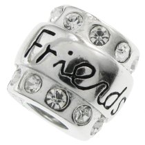 1x Sterling Silver Friend CZ Bead for European Charm Bracelets