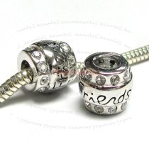 1x Sterling Silver Friend CZ Bead for European Charm Bracelets