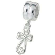 1x Sterling Silver Little Filigree Cross Dangle Bead for European Charm Bracelets