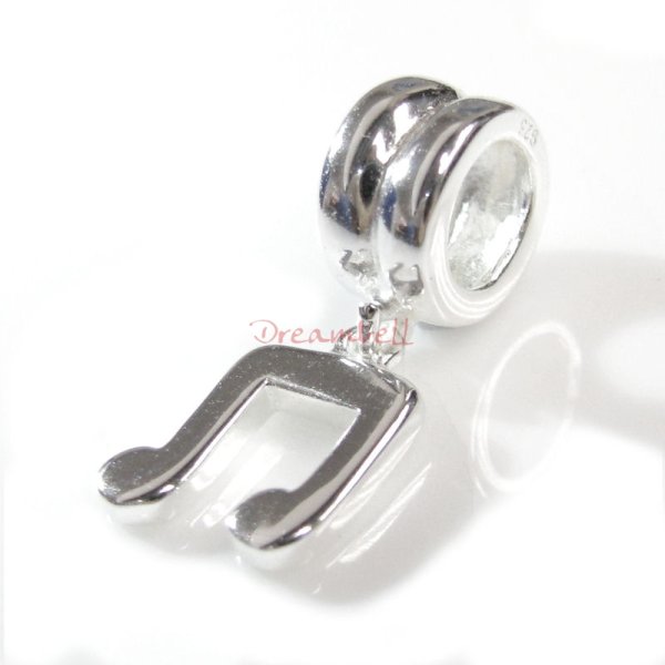 1x Sterling Silver Music Note Dangle Bead for European Charm Bracelets