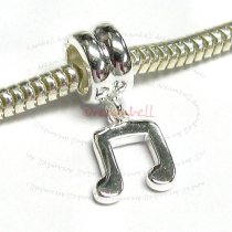 1x Sterling Silver Music Note Dangle Bead for European Charm Bracelets