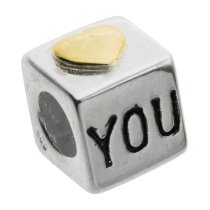 14K Gold Plated Sterling Silver HEART LOVE YOU Cube enamel Bead for European Charm Bracelets