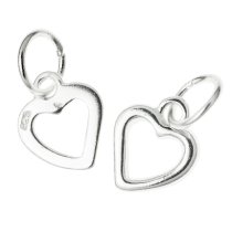 2x Sterling silver Little Heart dangle Pendant Charm 13mm
