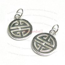 1x Sterling Silver Flower/ Good Luck / Fortune Round Dangle Pendant Charm 15mm