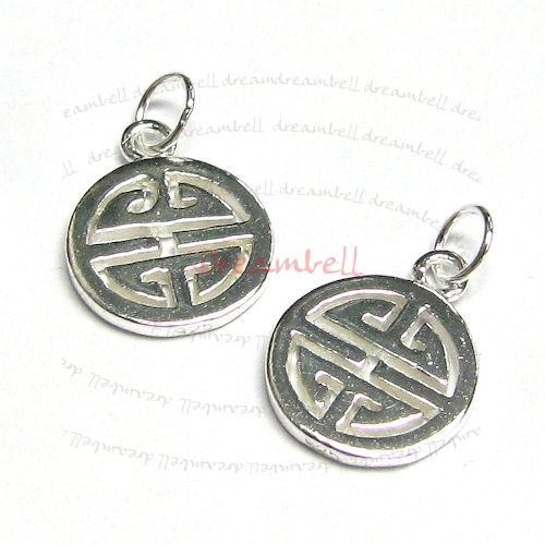 1x Sterling Silver Flower/ Good Luck / Fortune Round Dangle Pendant Charm 15mm
