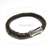 Stainless Steel Dark Brown Braided Leather Cord 6mm Magnetic Wristband Bracelets 8″