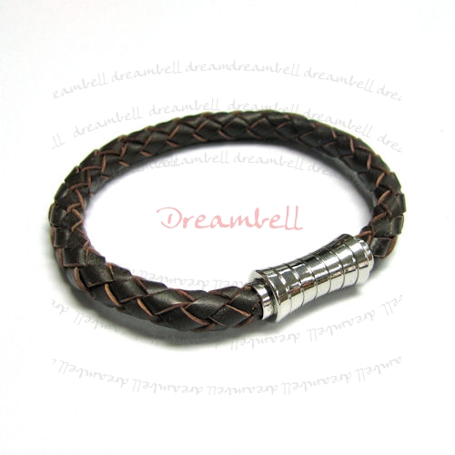 Stainless Steel Dark Brown Braided Leather Cord 6mm Magnetic Wristband Bracelets 8"