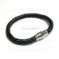 Stainless Steel Black Braided Leather Cord 6mm Magnetic Wristband Bracelets 8″
