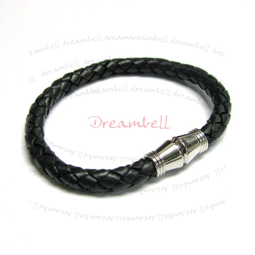 Stainless Steel Black Braided Leather Cord 6mm Magnetic Wristband Bracelets 8"