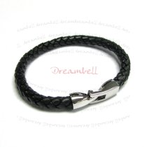 Stainless Steel Black Braided Leather Cord 6mm Wristband Bracelets 8″