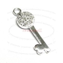 1x Sterling silver Love Key CZ Crystal dangle Pendant Charm 22mm