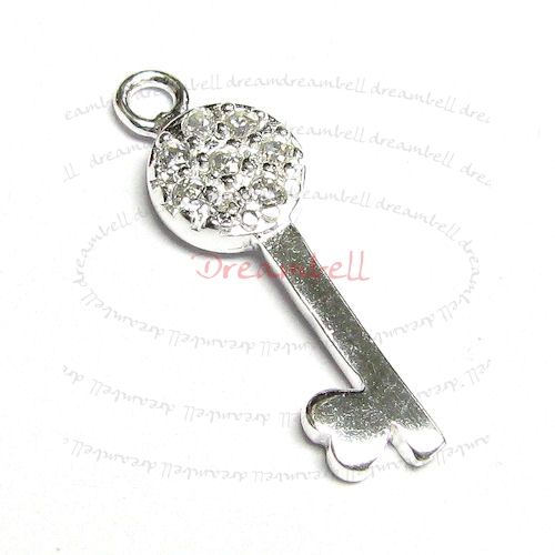1x Sterling silver Love Key CZ Crystal dangle Pendant Charm 22mm