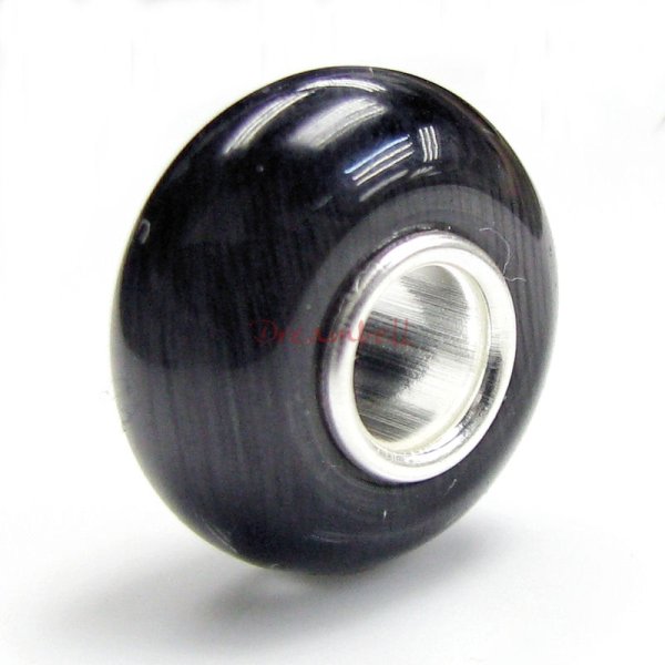 Sterling Silver ROUND Black CAT EYE Bead for European Charm Bracelets