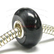 Sterling Silver ROUND Black CAT EYE Bead for European Charm Bracelets
