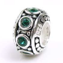 Sterling Silver Emerald CZ Bead for European Charm Bracelet 11mm Birthstone May