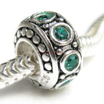Sterling Silver Emerald CZ Bead for European Charm Bracelet 11mm Birthstone May