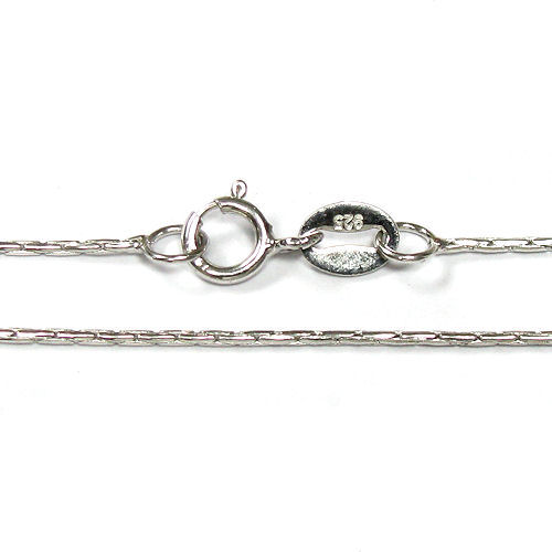 1x Rhodium Sterling Silver Boston Chain Necklace 0.8mm w/ spring ring 16"