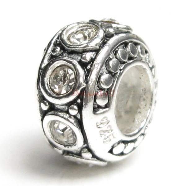Sterling Silver Clear CZ Bead for European Charm Bracelet 11mm Birthstone April