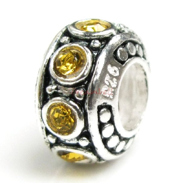 Sterling Silver Topaz CZ Bead for European Charm Bracelet 11mm Birthstone November