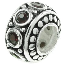 Sterling Silver Garnet CZ Bead for European Charm Bracelet 11mm Birthstone January