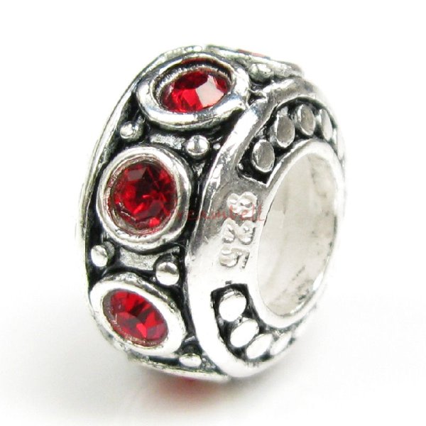 Sterling Silver Light Siam CZ Bead for European Charm Bracelet 11mm Birthstone July