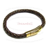 Gold Stainless Steel Red Brown Braided Leather Cord 6mm Wristband Bracelets 8″